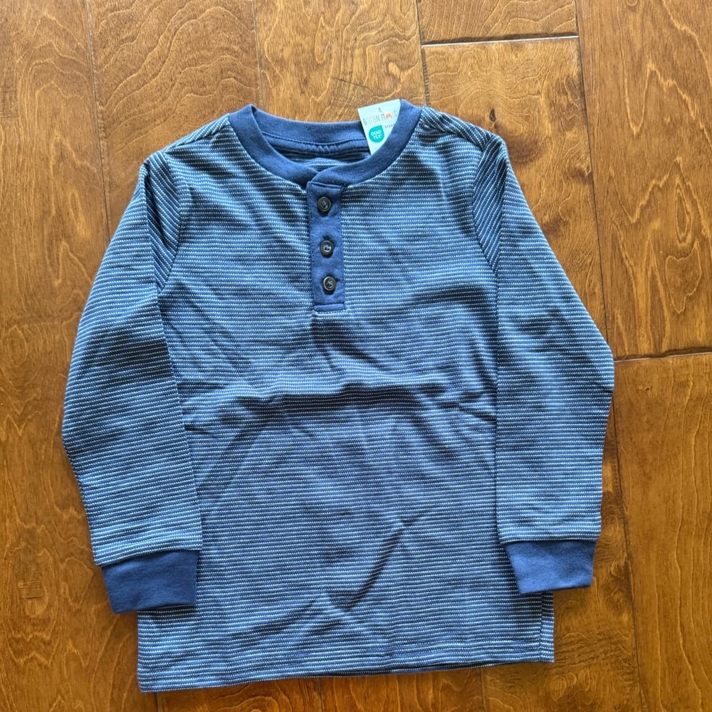 NWT Size 4T Garanimals Long Sleeve Blue Henley Stripe Shirt